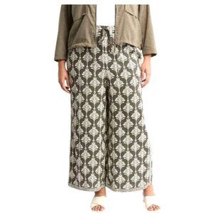 Max Studio Womens Green Cream Deco Pockets Wide Leg Casual Pants Plus Sz 2X New